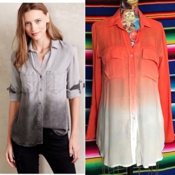 Anthro Cloth & Stone Night Fade Ombre Button Down - Picture 1 of 8